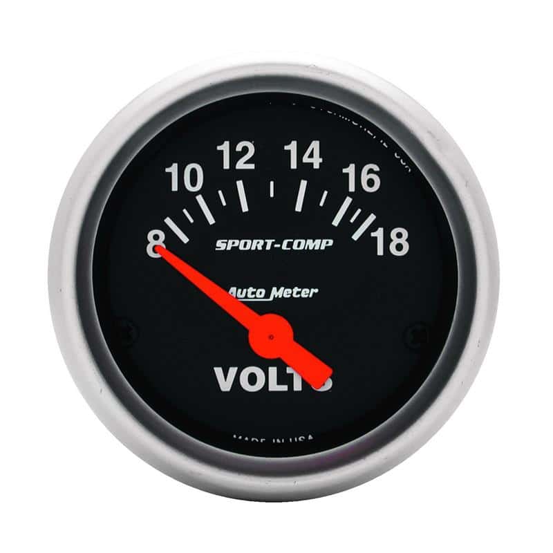 AutoMeter — Autometer Sport-Comp 52mm 8-18 Volt Electronic Voltmeter Gauge
2" VOLTMETER, 8-18 V - view 1