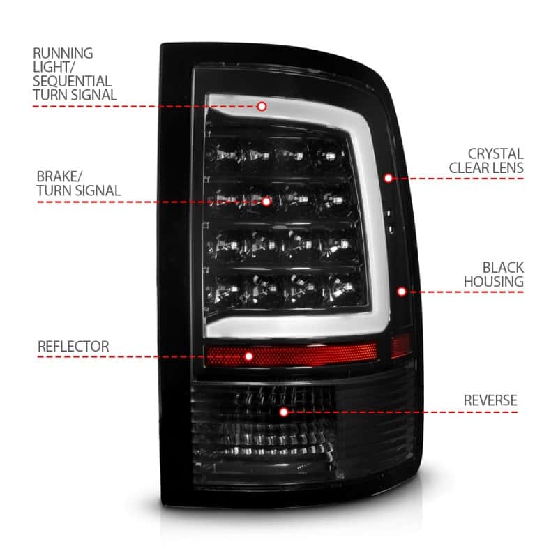 ANZO — ANZO 09-18 Dodge Ram 1500 Full LED Taillights w/ Sequential Black Housing/Clear Lens
Tail Light Set - view 5