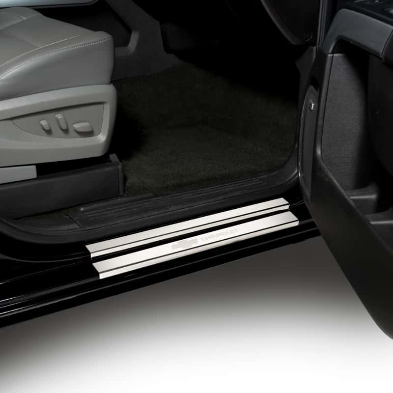 Putco — Putco 2019+ Chevrolet Silverado LD- Crew Cab (4pc) w/ Bow Tie Etching SS Door Sills
DoorSillProtSet - view 2
