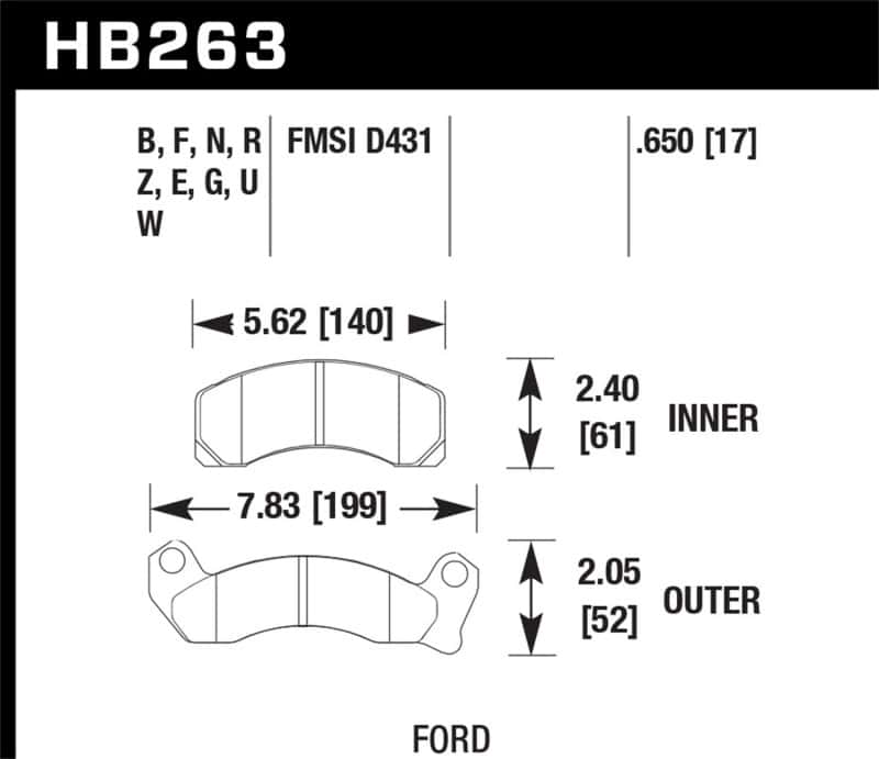Hawk Performance — Hawk 1987-1993 Ford Mustang GT 5.0 HPS 5.0 Front Brake Pads
Disc Brake Pad - view 3