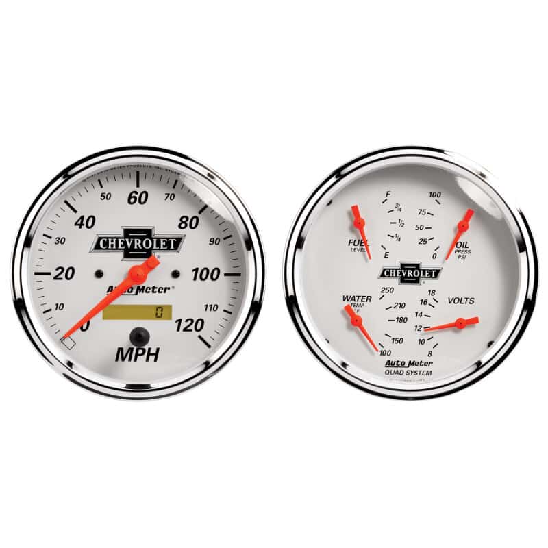AutoMeter — AutoMeter Gauge Kit 2 Pc. Quad & Speedometer 5in. Chevrolet Heritage Bowtie
GA KT 5" QUAD/SPD CV - view 1