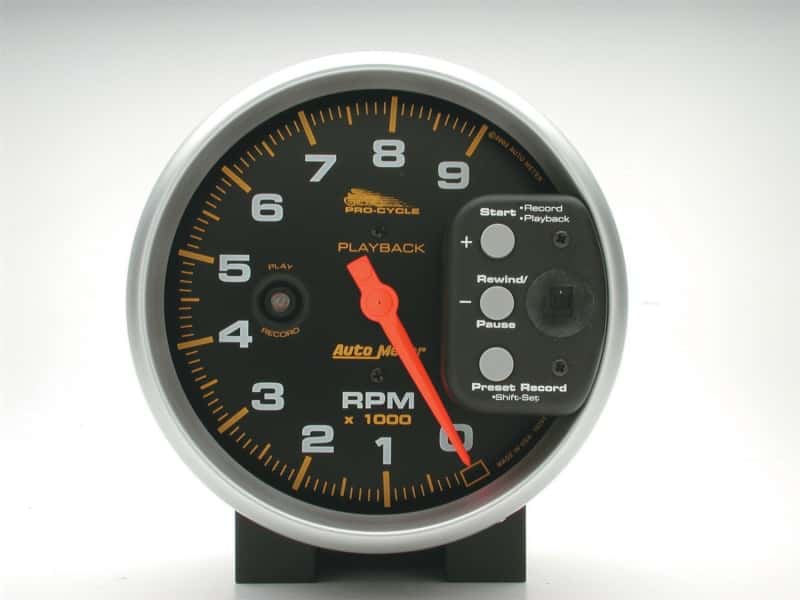 AutoMeter — Autometer Pro-Cycle Gauge Tach 5in 9K Rpm Pedestal W/ Rpm Playback Black
5" 9KRPM PLBK PC BLK - view 4
