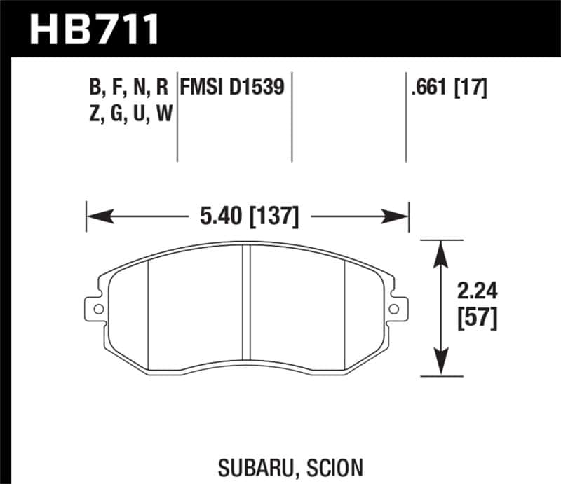 Hawk Performance — Hawk DTC-80 13 Subaru BRZ/13 Legacy 2.5i/13 Scion FR-S Front Race Brake Pads
Disc Brake Pad - view 1