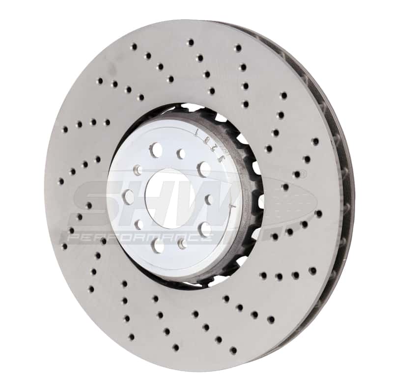 SHW Performance — SHW 18-21 BMW M5 4.4L Right Front Cross-Drilled Lightweight Brake Rotor (34117991102) - view 2