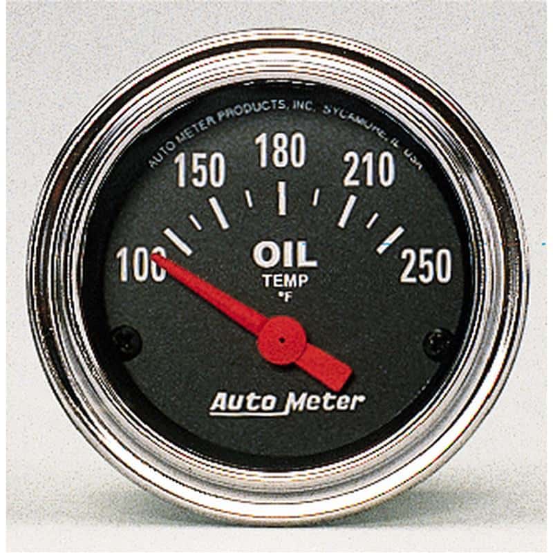 AutoMeter — Autometer Traditional Chrome 52mm 100-250 Degree F Short Sweep Electrical Oil Temperature Gauge
2" OIL TEMP, 100-250 - view 1