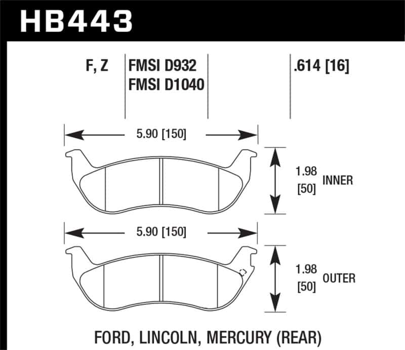 Hawk Performance — Hawk 03-04 Mercury Marauder DTC-30 Rear Race Pads
Disc Brake Pad - view 2