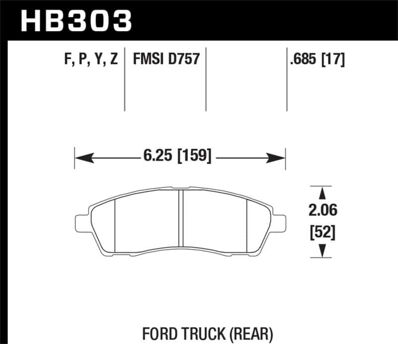 Hawk Performance — Hawk 99-05 Cadillac Excursion / 99-04 Ford F-250/F-350 Super Duty Pickup Rear LTS Street Brake Pads
Disc Brake Pad - view 2