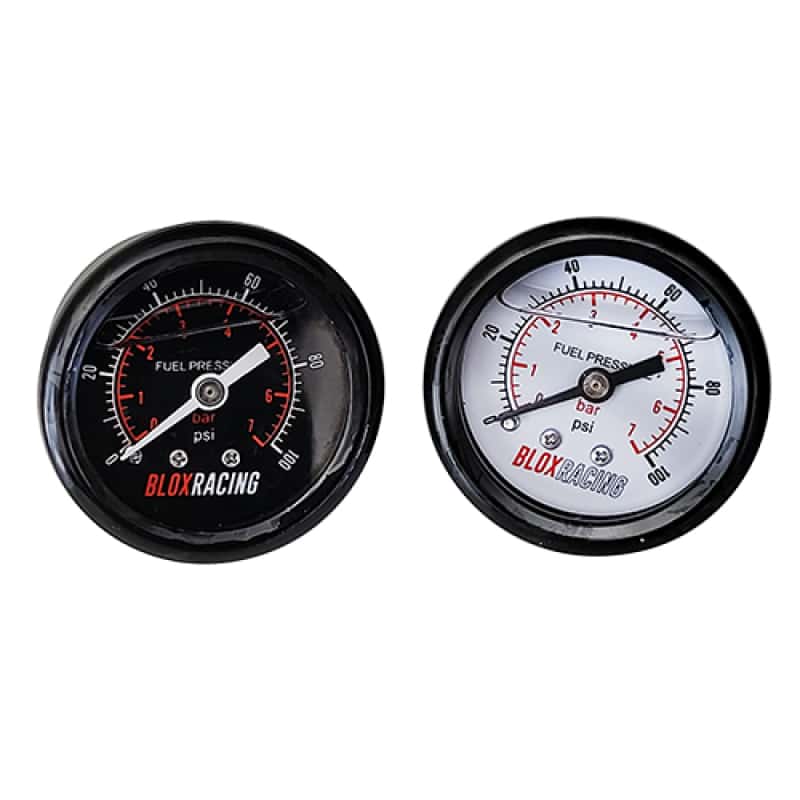 BLOX Racing — BLOX Racing Liquid-Filled Fuel Pressure Gauge 0-100psi (White Face) - view 2