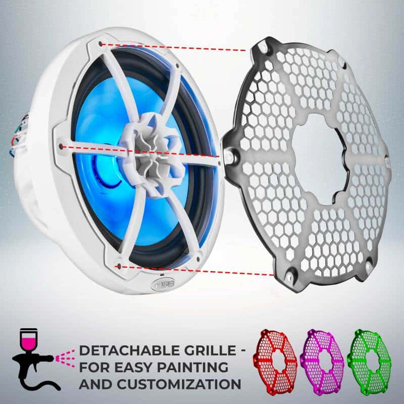 DS18 — DS18 NXL-M Series Speaker w/ RGB LED Lights 8in 2-Way 125 Watts RMS 4 ohm White w/ Cover - view 8