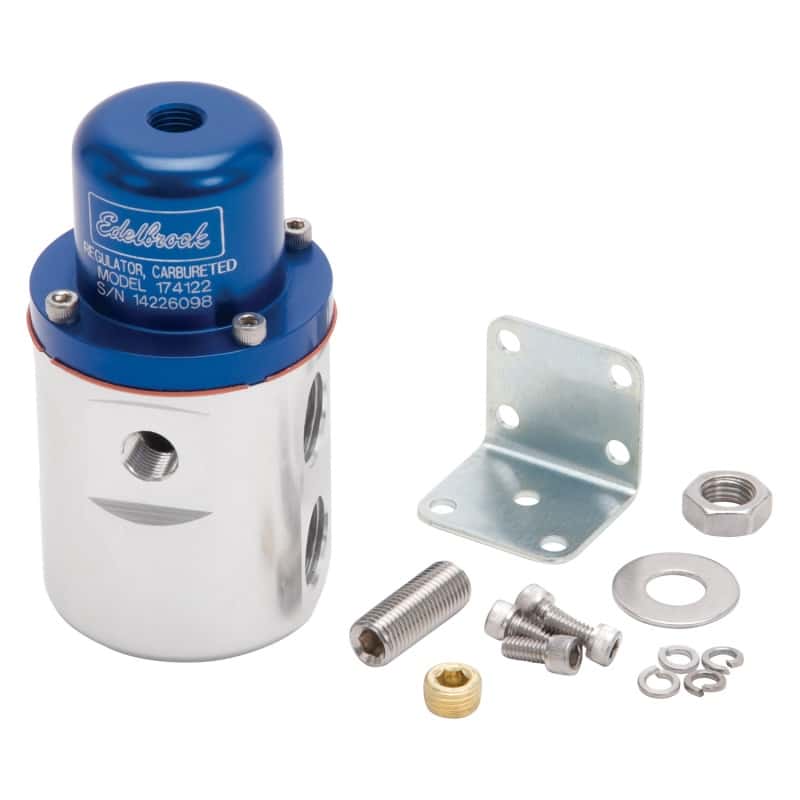 Edelbrock — Edelbrock Fuel Pressure Regulator Carbureted 160 GPH 5-10 PSI 3/8In In/Out Returnless Blue/Clear
PUMPS - view 1