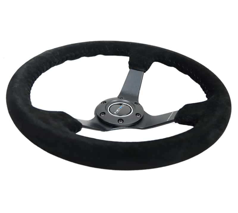 NRG — NRG Reinforced Steering Wheel (350mm / 3in. Deep) Blk Suede/Blk Bball Stitch w/5mm Matte Black Spoke - view 5