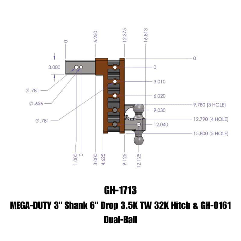 GEN-Y Hitch — Gen-Y Mega Duty 3in Shank 6in Drop 3.5K TW 32K Hitch w/GH-0161 Dual-Ball
Drop Hitch - view 2