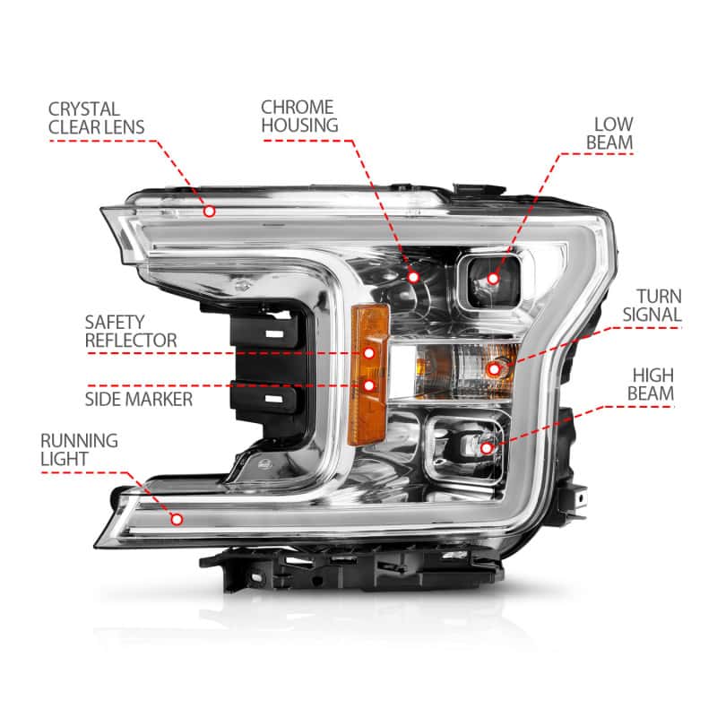 ANZO — ANZO 18-19 Ford F-150 Projector Headlights w/Plank Style Switchback Chrome w/Amber
Projector Headlights
Head Light Set - view 14