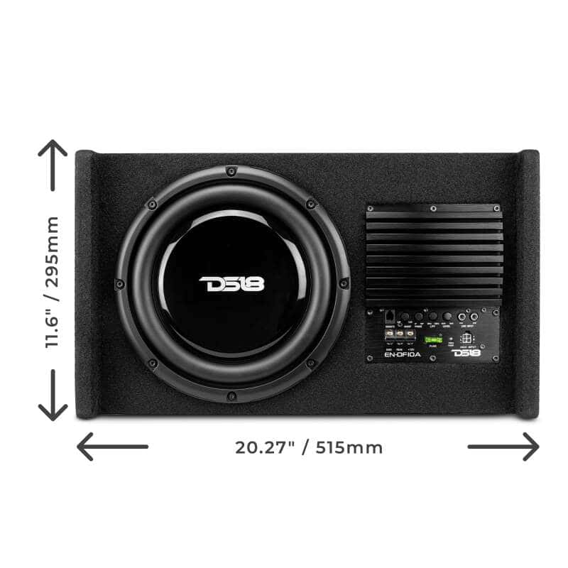 DS18 — DS18 Single 10in Shallow Subwoofer & Enclosure 300 Watt RMS Downfiring Sealed Black Carpet Amplified - view 8