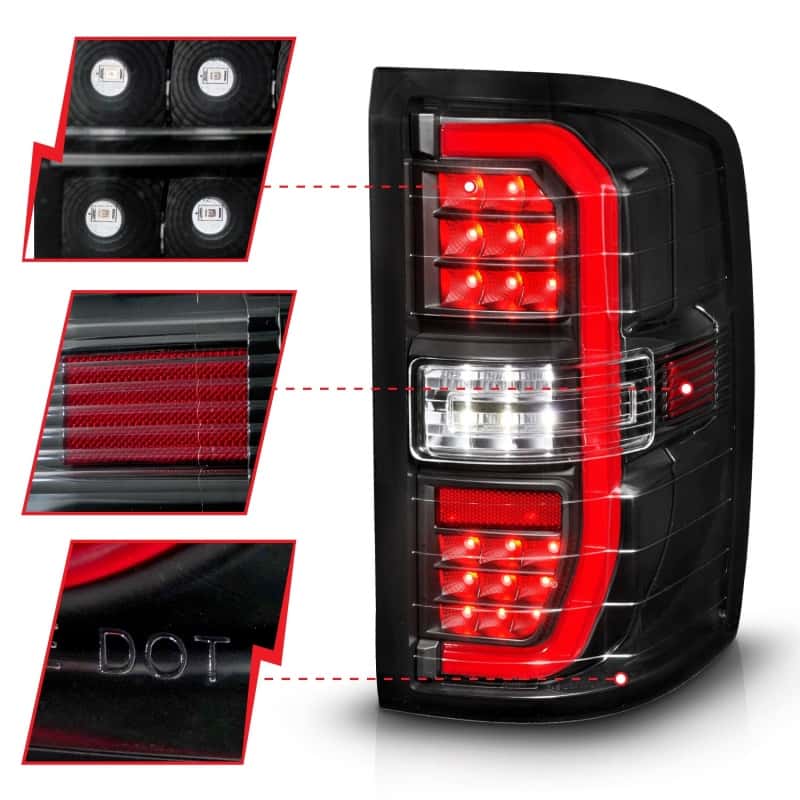ANZO — ANZO 14-18 GMC Sierra 1500 Full LED Taillights Black Housing Clear Lens (w/C Light Bars)
Tail Light Set - view 4