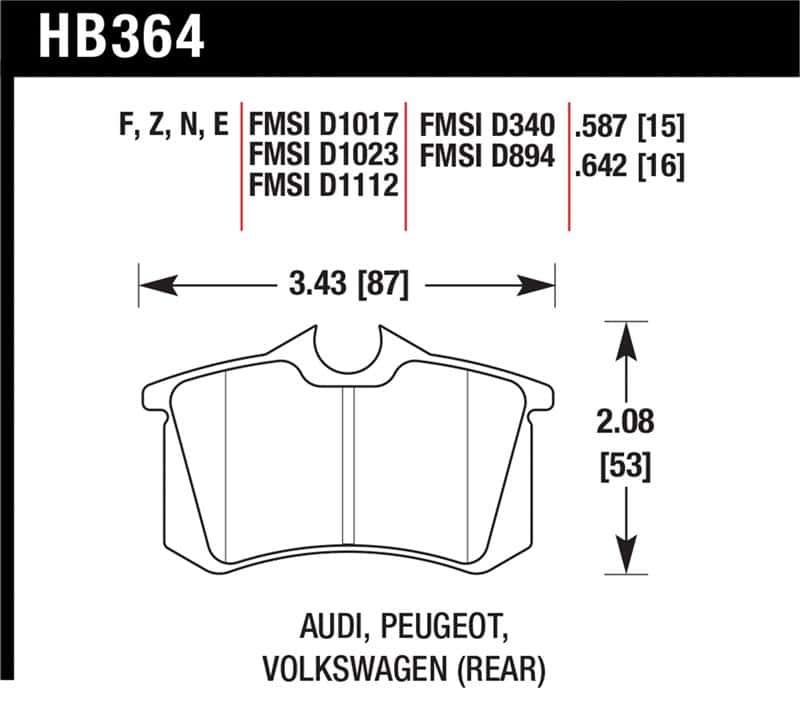 Hawk Performance — Hawk 89-92 VW Golf GTi / GLS Turbo/ GLX ( VR6) / 1.8 Turbo / VR6 / 00-06 Audi TT HPS Street Rear Bra
Disc Brake Pad - view 1