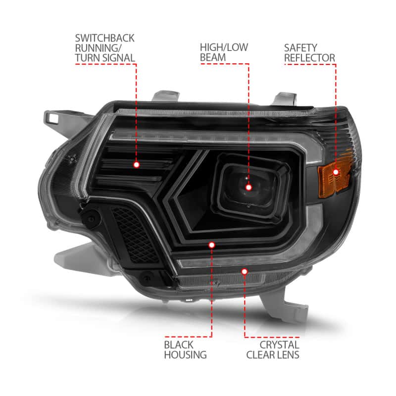 ANZO — ANZO 12-15 Toyota Tacoma Projector Headlights - w/ Light Bar Switchback Black Housing
Head Light Set
HdLtSet - view 13