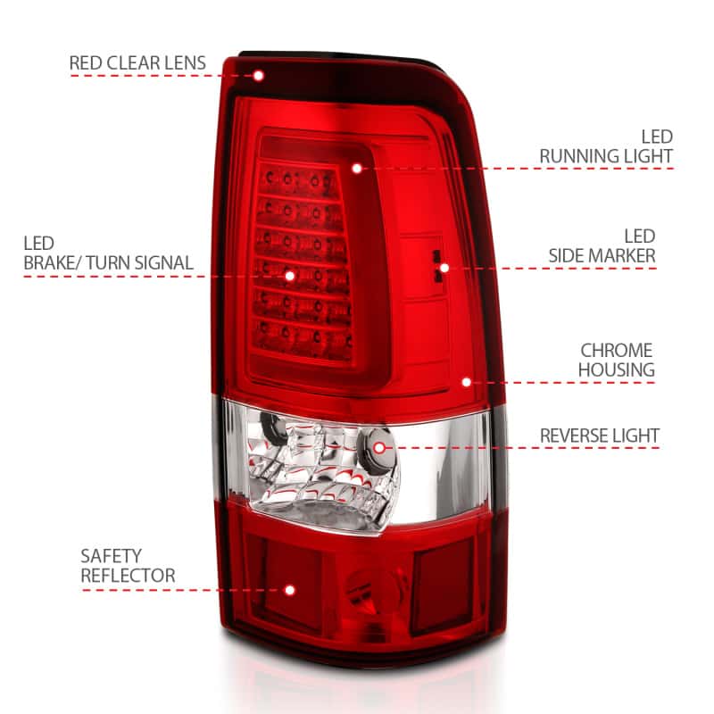 ANZO — ANZO 1999-2002 Chevy Silverado 1500 LED Taillights Plank Style Chrome With Red/Clear Lens - view 12
