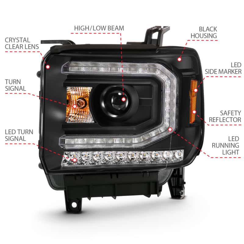 ANZO — ANZO 2016-2019 GMC Sierra 1500 Projector Headlight Plank Style Black w/ Sequential Amber Signal
Head Light Set
HdLtSet - view 8
