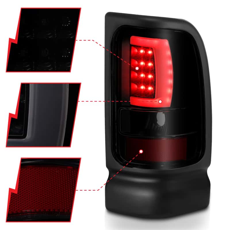 ANZO — ANZO 1994-2001 Dodge Ram 1500 LED Taillights Plank Style Black w/Smoke Lens - view 11