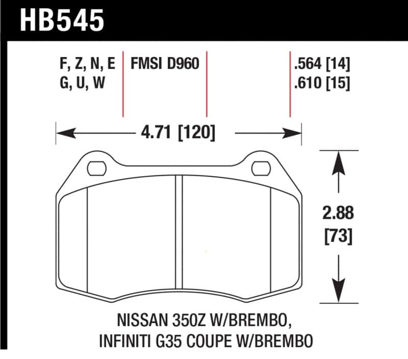 Hawk Performance — Hawk 03-04 Infinit G35 / 04-09 Nissan 350z w/ Brembo DTC-60 Race Front Brake Pads
Disc Brake Pad - view 3