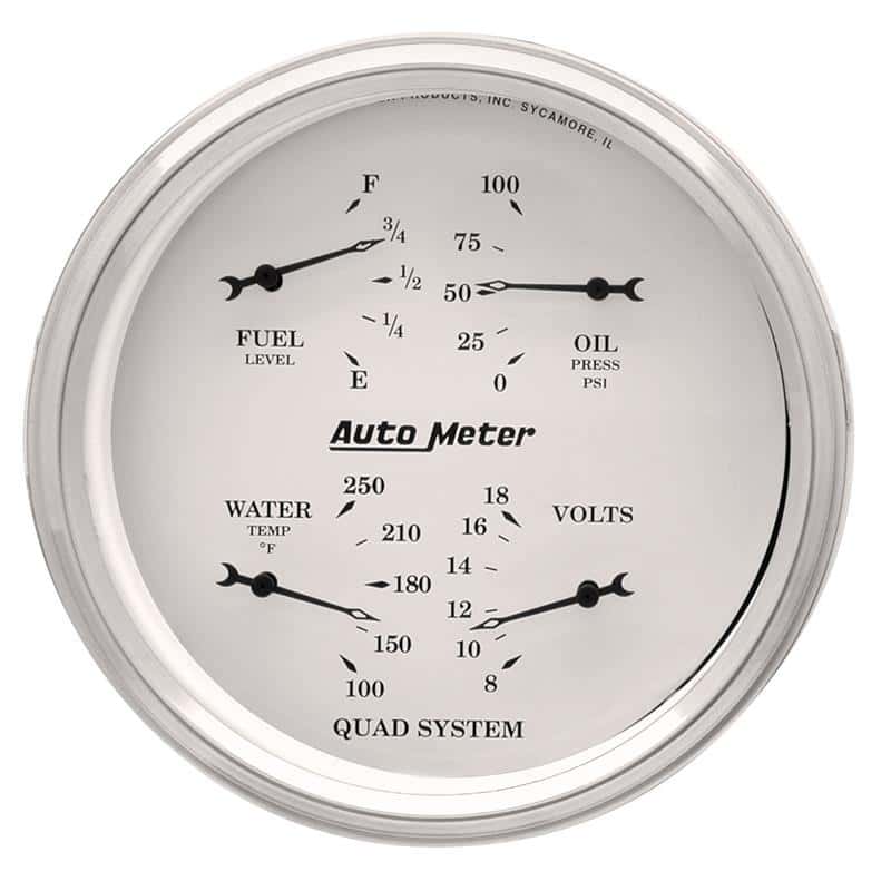 AutoMeter — AutoMeter Gauge Quad 5in. 240 Ohm(e) to 33 Ohm(f) Elec Old Tyme White
5" QUAD GAUGE, OLD T - view 1