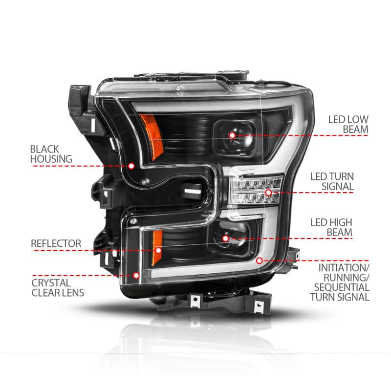 ANZO — ANZO 15-17 Ford F-150 (Factory Halogen Model ONLY) Full LED Proj Headlights  Init/SeqSig Black- Pair - view 4