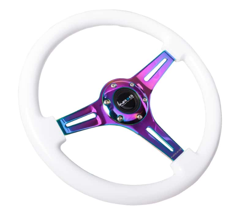 NRG — NRG Classic Wood Grain Steering Wheel (350mm) White Paint Grip w/Neochrome 3-Spoke Center - view 2