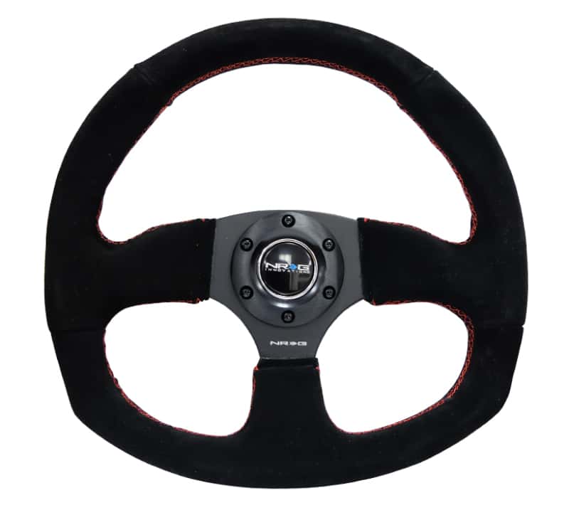NRG — NRG Reinforced Steering Wheel (320mm Horizontal / 330mm Vertical) Suede w/Red Stitch - view 1