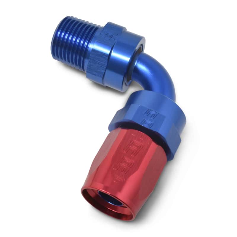 Russell — Russell Performance -10 AN Red/Blue 90 Deg Full Flow Swivel Pipe Thread Hose End (With 3/8in NPT)
Hose Fitting - view 5