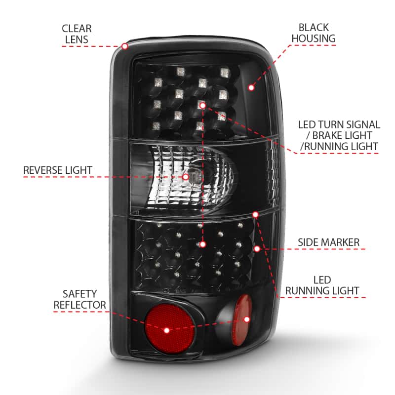 ANZO — ANZO 2000-2006 Chevrolet Tahoe Led Taillights Black/Clear
Tail Light Set
LED Taillights - view 6