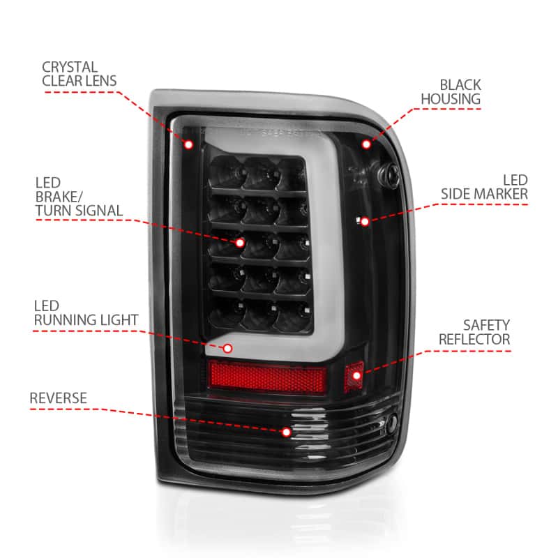 ANZO — ANZO 1993-1997 Ford  Ranger LED Tail Lights w/ Light Bar Black Housing Clear Lens - view 11