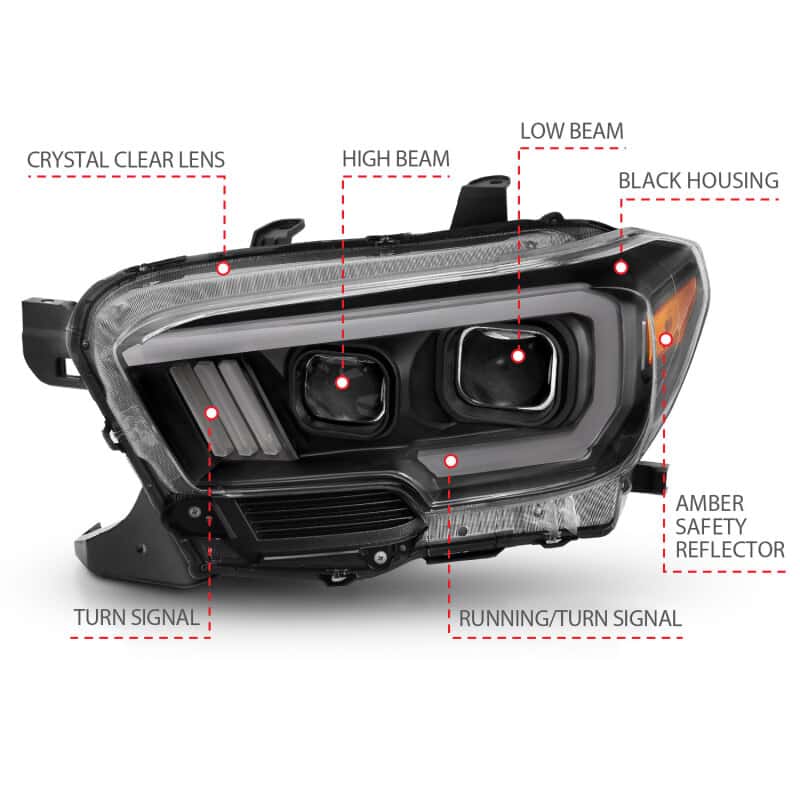 ANZO — ANZO 2016-2017 Toyota Tacoma Projector Headlights w/ Plank Style Switchback Black w/ Amber w/ DRL
Projector Headlights
Head Light Set - view 14