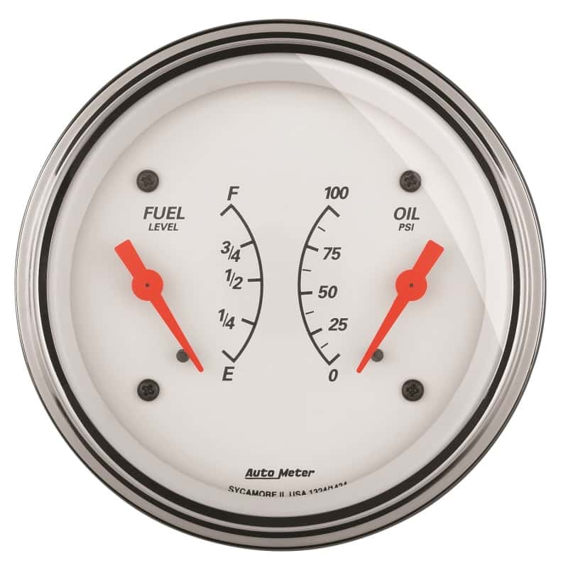 AutoMeter — AutoMeter Gauge Dual Fuel & Oilp 3-3/8in. 0 Ohm(e) to 90 Ohm(f)& 100PSI Elec Arctic White
GA 3.4" OIL/FU 90 AW - view 1