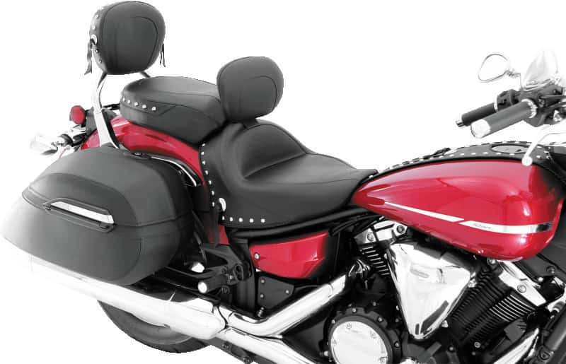 Mustang Motorcycle — Mustang 07-17 Yamaha V-Star 1300,1300 Tourer Wide 2PC Seat w/ Driver Backrest Studs- Black - view 3