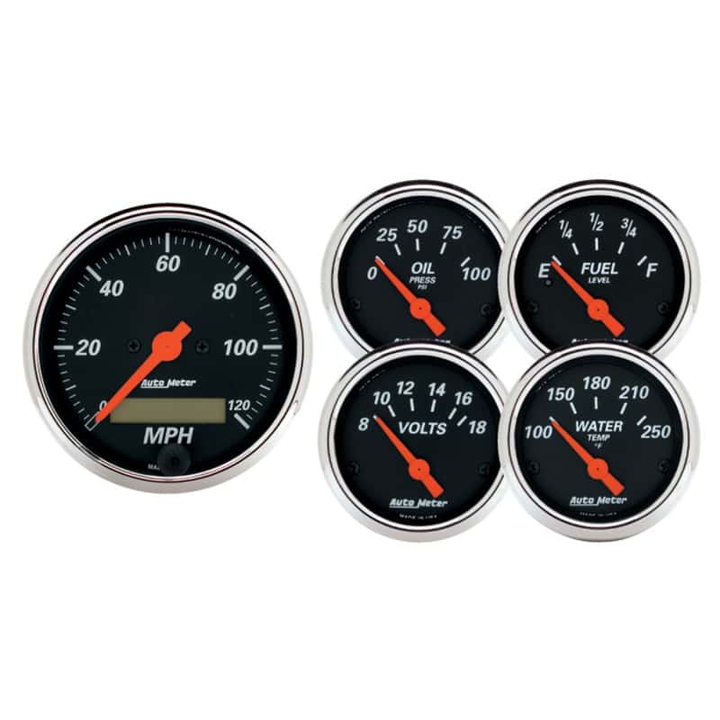 AutoMeter — Autometer Designer 3-3/8in & 2-1/16in Kit Box-Elec Speedo & Elec Oil Press H2O Temp Volt Fuel Level
GA SET 5PC E SPD DB - view 1