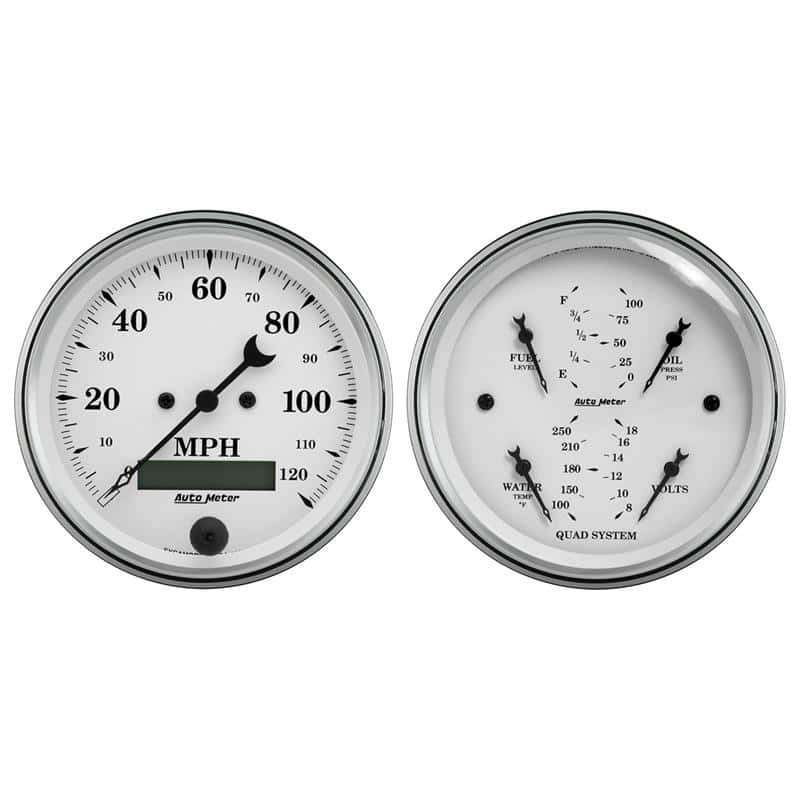 AutoMeter — AutoMeter Gauge Kit 2 Pc. Quad & Speedometer 3-3/8in. Old Tyme White
3-3/8" QUAD GAUGE & - view 1