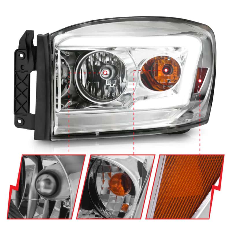 ANZO — ANZO 06-09 Dodge RAM 1500/2500/3500 Headlights Chrome Housing/Clear Lens (w/ Light Bars)
Head Light Set
HdLtSet - view 4