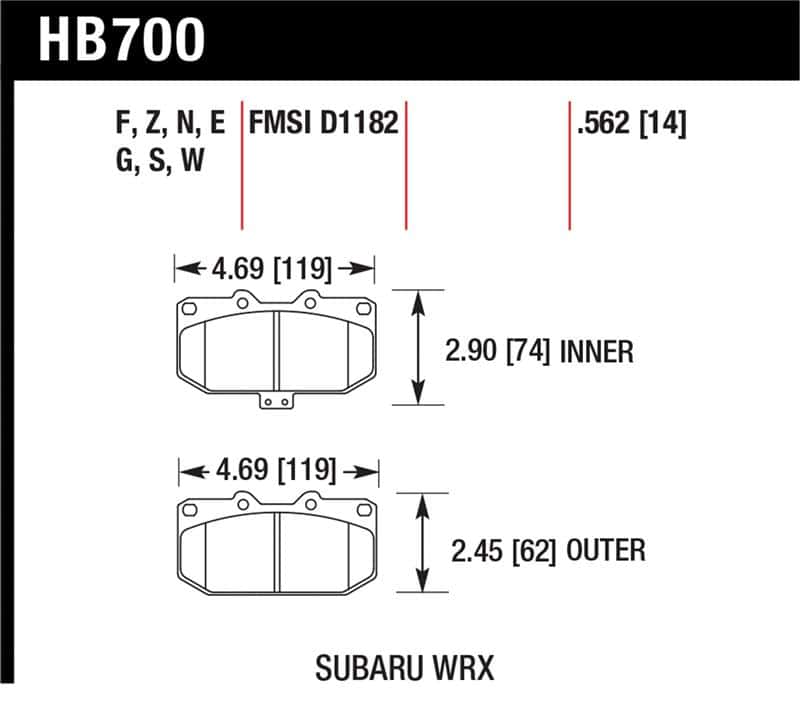 Hawk Performance — Hawk 2006-2007 Subaru Impreza WRX HPS 5.0 Front Brake Pads
Disc Brake Pad - view 1