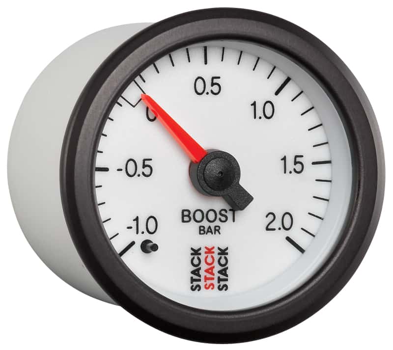 AutoMeter — Autometer Stack 52mm -1 to +2 Bar T-Fitting 0.187in Barb (M) Mechanical Boost Pressure Gauge - White
Ga Bst Mech Wht 2Bar - view 5