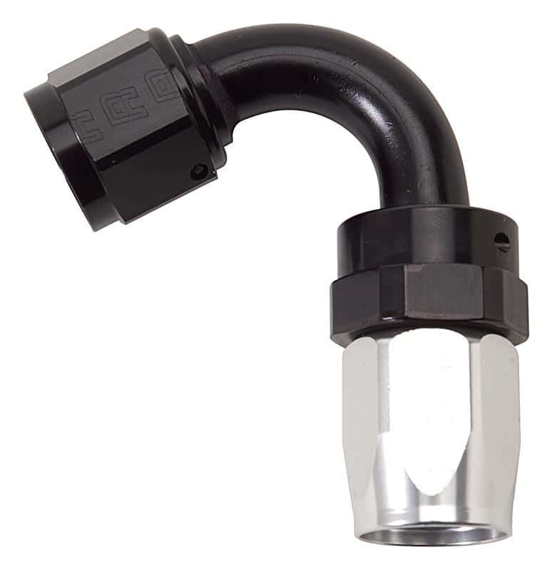 Russell — Russell Performance -8 AN Black/Silver 120 Degree Tight Radius Full Flow Swivel Hose End
Hose Fitting - view 3