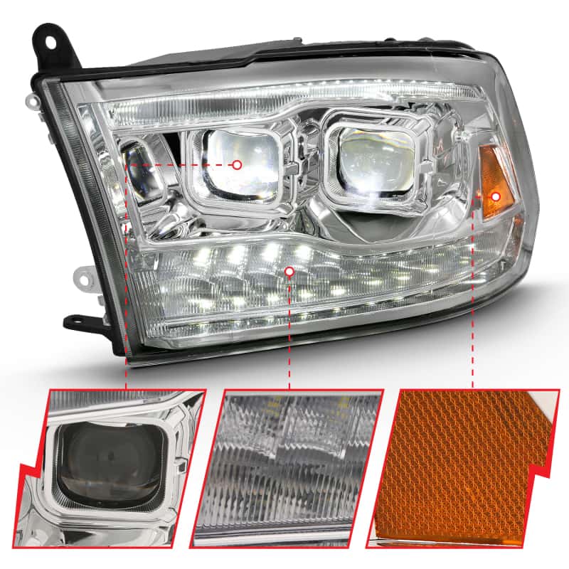 ANZO — ANZO 2009-2018 Dodge Ram 1500 Led Projector Plank Style Switchback H.L Halo Chrome Amber (OE Style)
Head Light Set - view 4