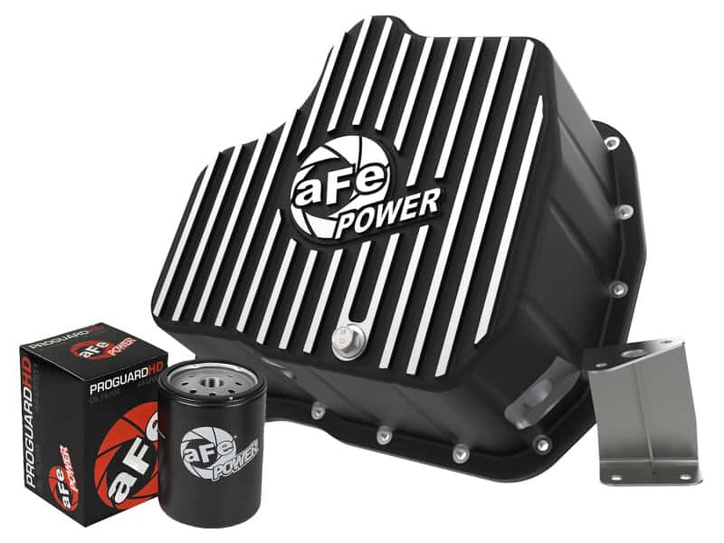 aFe — aFe 011-16 GM Diesel Trucks V8-6.6L LML Engine Oil Pan Black POWER Pro Series w/ Machined Fins
Engine Oil Pan - view 1