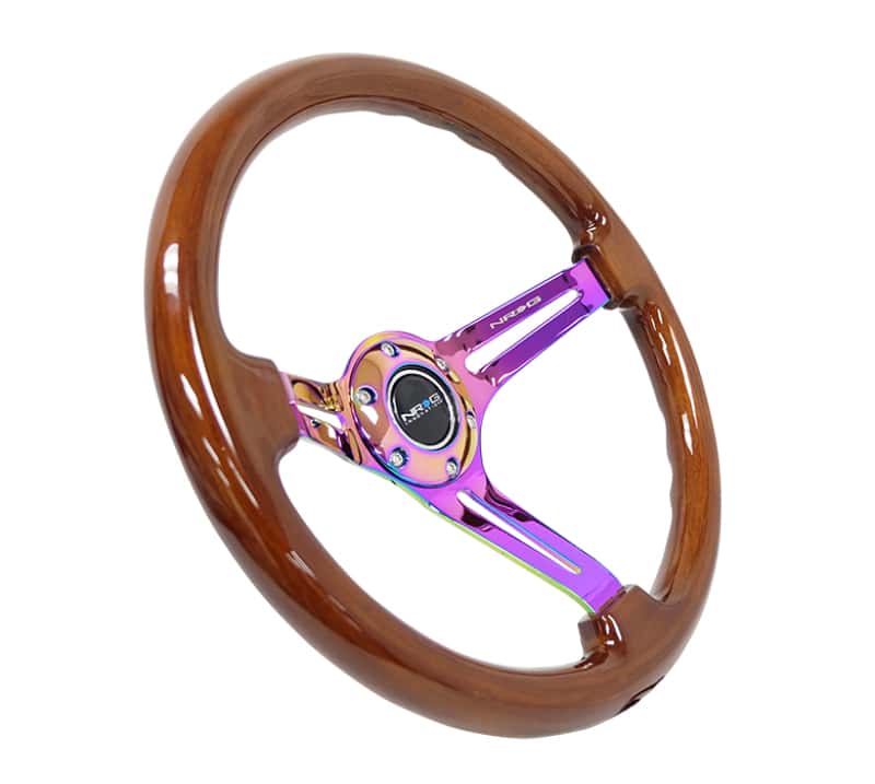 NRG — NRG Reinforced Steering Wheel (350mm / 3in. Deep) Brown Wood w/Blk Matte Spoke/Neochrome Center Mark - view 2