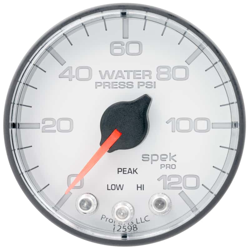 AutoMeter — Autometer Spek-Pro 2 1/16in 120PSI Stepper Motor W/Peak & Warn White/Black Water Pressure Gauge
GA 2" WP 120 WFB SPK - view 1