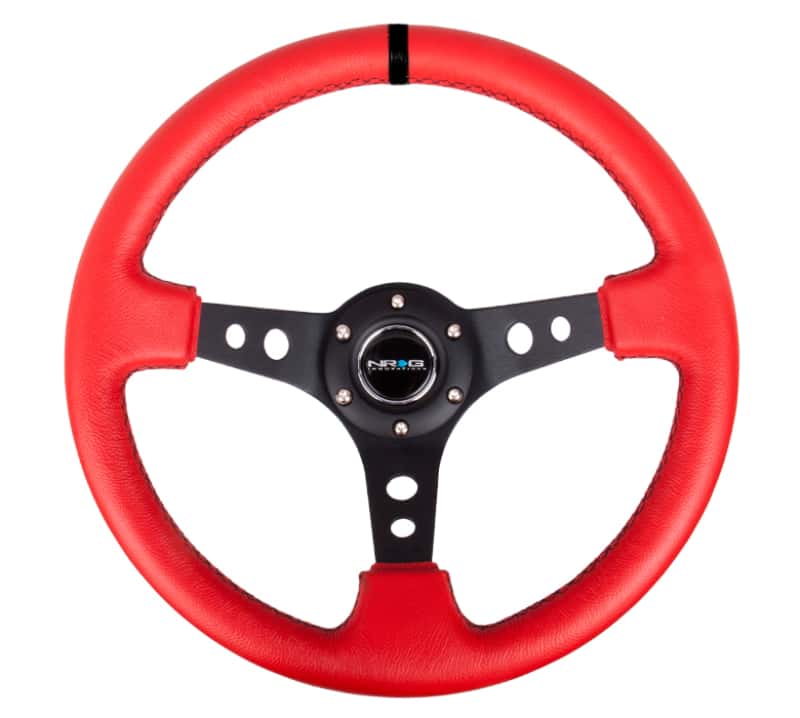 NRG — NRG Reinforced Steering Wheel (350mm / 3in. Deep) Red Suede w/Blk Circle Cutout Spokes - view 1