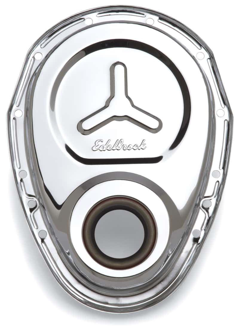 Edelbrock — Edelbrock Timing Cover SB-Chevy Chrome w/ Welded Reinforcement Plate
ELITE - view 2