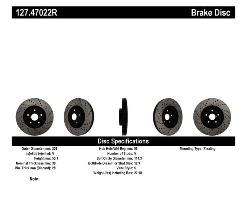 Stoptech — StopTech 05-10 Subaru Impreza WRX/STi Slotted & Drilled Right Front Rotor
Slot/Drill Rotor - view 6