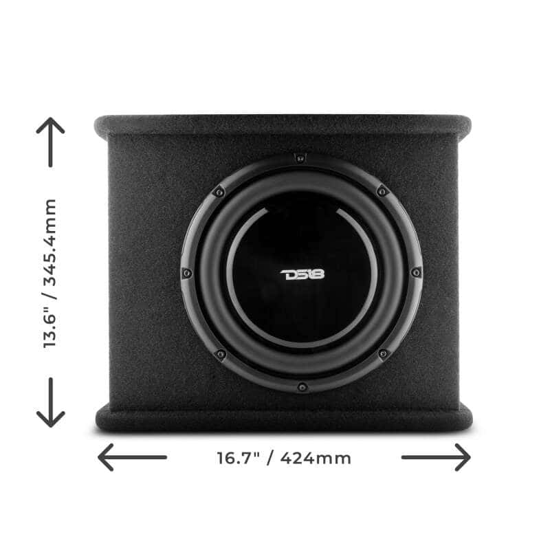 DS18 — DS18 Single 10in Shallow Subwoofer and Enclosure 350 Watts RMS Amplified Sealed Black Carpet - view 4