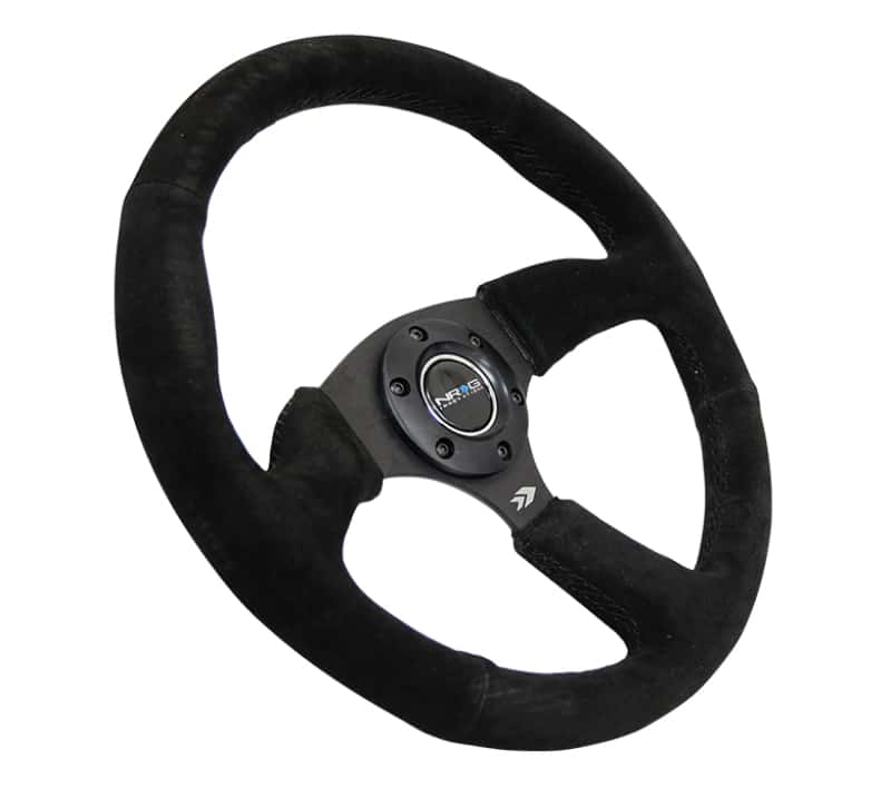 NRG — NRG Reinforced Steering Wheel (350mm / 2.5in. Deep) Blk Suede Comfort Grip w/5mm Matte Blk Spokes - view 2